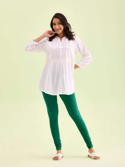 Go Colors Women
                        Green Solid Churidar-Length Cotton Leggings