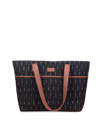 ZOUK Black Ethnic Motifs Structured Tote Bag