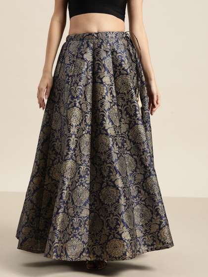 Shae by SASSAFRAS Women Deep Navy Blue Floral Skirt