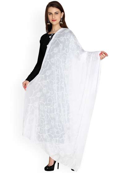 Dupatta Bazaar White
                        Embroidered Chiffon Dupatta