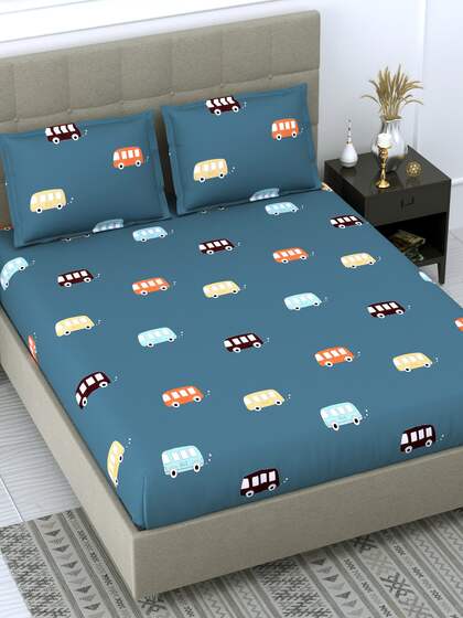DREAM WEAVERZ Turquoise Blue & Maroon 250 TC King Bedsheet with 2 Pillow Covers