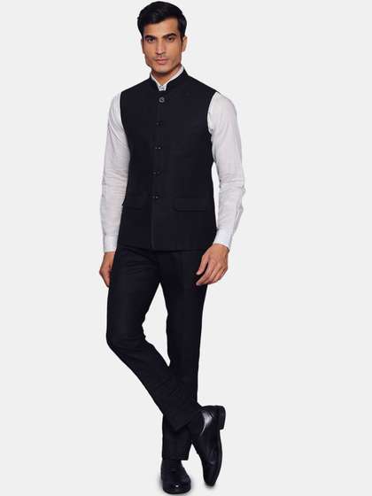 Wintage Men Black
                        Solid Bandhgala Formal Two-Piece Suit