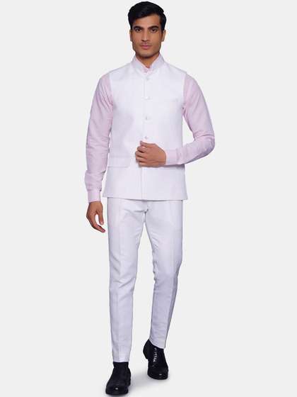 Wintage Men White
                        Solid Bandhgala Two-Piece Formal Suit