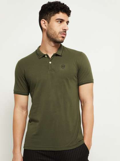 max Men Green Polo Collar T-shirt
