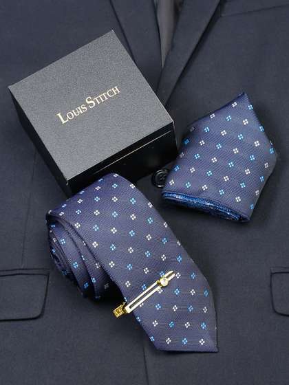 LOUIS STITCH Men's Royal
                    Blue Italian Silk Necktie Accessory Gift Set