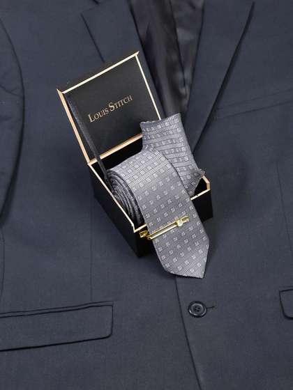 LOUIS STITCH Men
                    Checkerd Italian Silk Necktie Accessory Gift Set