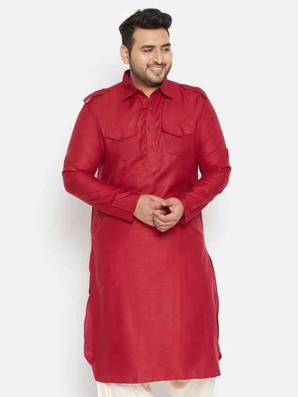 VASTRAMAY Men Maroon Pathani Kurta