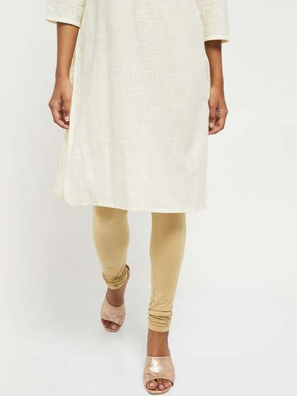 max Women Beige
                        Solid Churidar-Length Leggings
