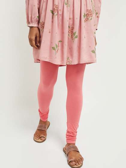 max Women Coral-Pink
                        Solid Churidar-Length Leggings