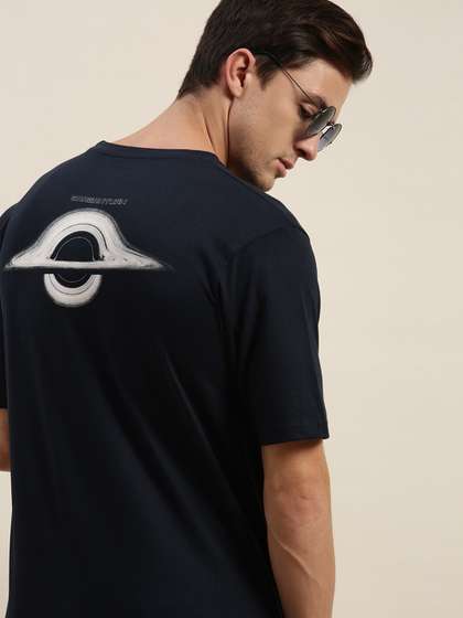 Difference of Opinion Men Navy Blue White Typography Printed Pure Cotton Oversized T-shirt