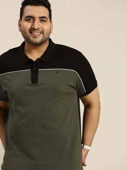 Sztori Men Plus Size
                        Olive Green & Black Colourblocked Polo
                        Collar Pure Cotton T-shirt