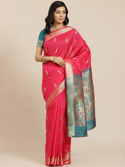 SHANGRILA Pink Floral Pure Silk Ready to Wear Saree