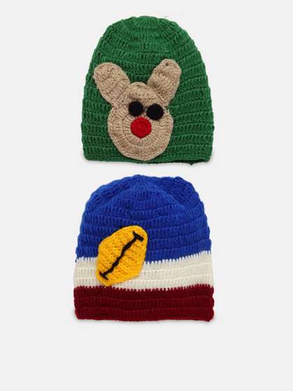 CHUTPUT Pack Of 2
                      Unisex Green & Multicoloured Kids Crochet
                      Caps