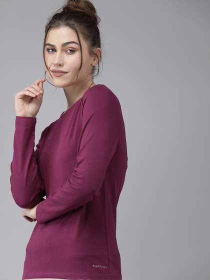 Van Heusen Women
                        Purple Solid HeiQ Viroblock Swiss Lounge
                        T-shirt