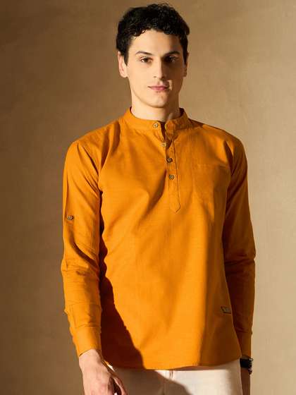 DENNISON Men Orange Comfort Slim Fit Short Republic Day Republic Day Kurta