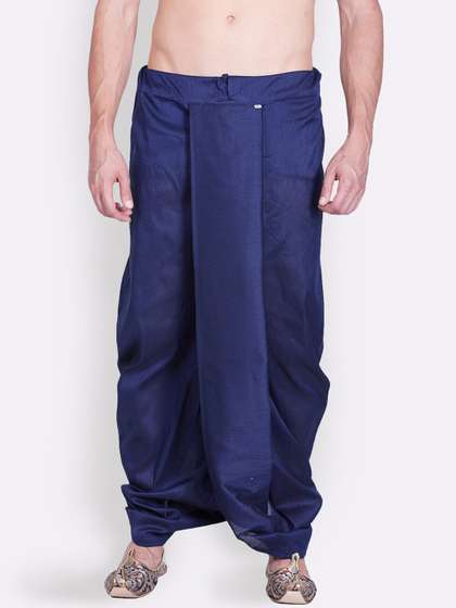 Here&Now X
                        Sanwara Men Blue-Coloured Solid Traditional Art
                        Silk Dhoti Pants