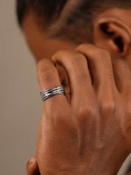Roadster Men Silver Plated Textured Finger Ring