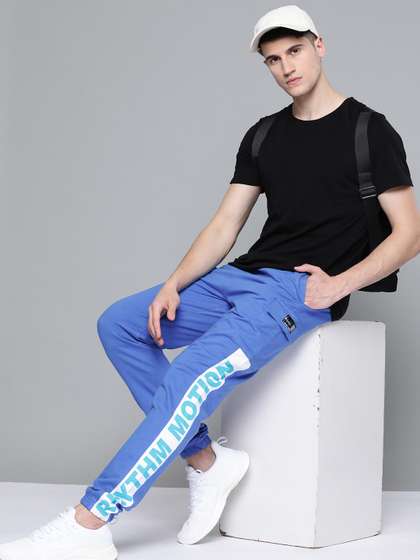 HRX by Hrithik Roshan HRX By Hrithik Roshan Lifestyle Men Strong Blue Bio-Wash Typography Track Pants