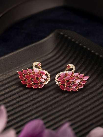 Saraf RS Jewellery
                        Gold Plated Magenta Peacock Shaped Studs
                        Earrings