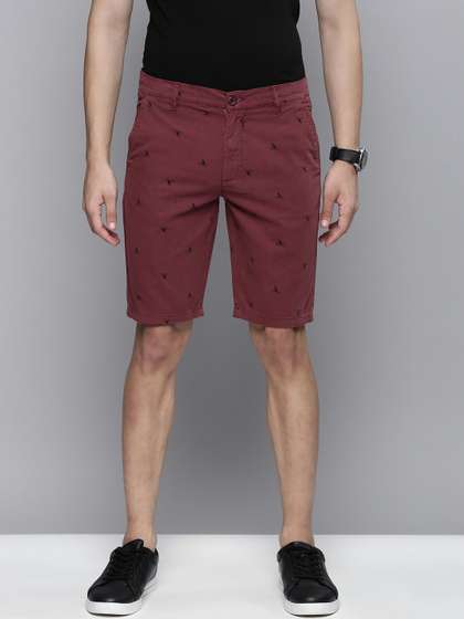 The Indian Garage
                          Co Men Pure Cotton Burgundy Printed Slim Fit
                          Regular Shorts