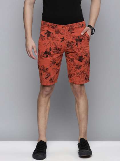The Indian Garage Co
                        Men Rust Floral Printed Slim Fit Regular Shorts