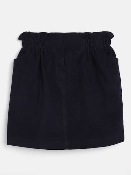 Noh.Voh - SASSAFRAS Kids Girls Navy Blue Pure Cotton Corduroy Solid Mini Straight Skirt