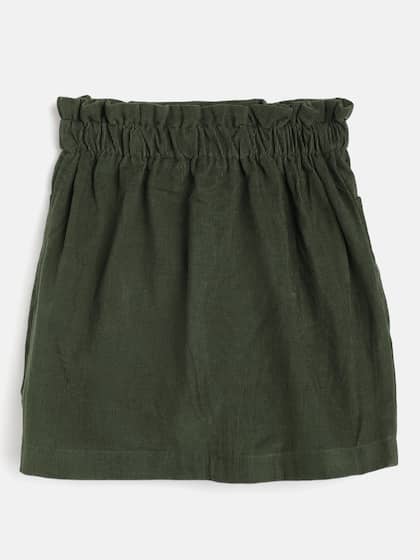 Noh.Voh - SASSAFRAS Kids Girls Olive Green Corduroy Mini Paper Bag Skirt