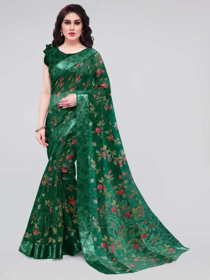 KALINI Green & Red Floral Bagh Saree