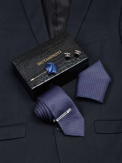 MUTAQINOTI Men Micro
                      Geometric Self Design Silk Necktie Accessory Gift
                      Set