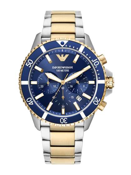 Emporio Armani Men
                      Blue Dial & Gold-Toned Stainless Steel Straps
                      Analogue Watch AR11362