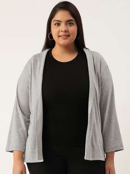 Rute Plus Size
                          Women Grey Melange Open Front Shrug