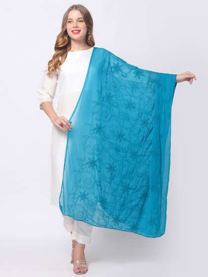 Dupatta Bazaar
                        Turquoise Blue Embroidered Dupatta