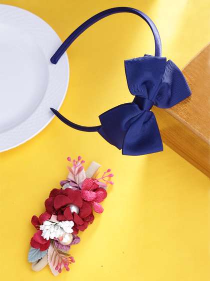 Yellow Chimes Girls Navy
                    Blue & Red Set of 2 Beaded & Bow Styled
                    Hairband