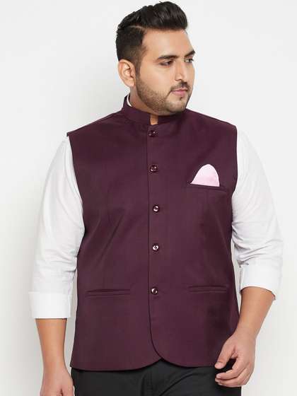 VASTRAMAY Men Plus
                        Size Maroon Solid Slim-Fit Woven Nehru Jacket