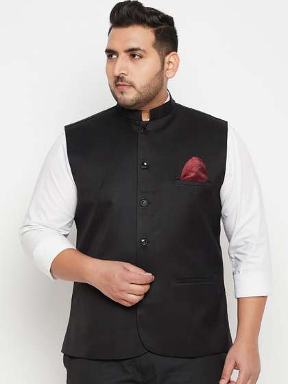 VASTRAMAY Men Black
                        Solid Slim-Fit Woven Nehru Jacket