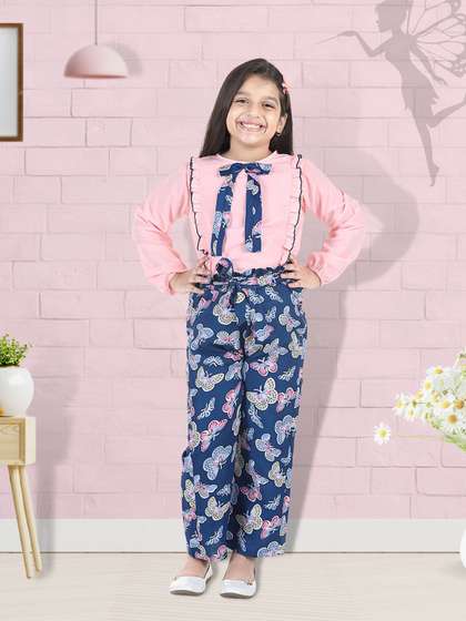 Cutiekins Girls
                    Peach-Coloured & Blue Embellished Top with
                    Palazzos