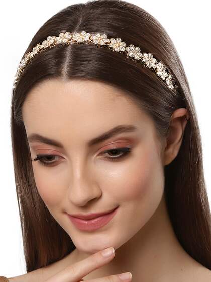 KARATCART Women Gold-Toned & White Embellished Hairband