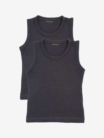 Kanvin Boys Pack Of 2
                    Charcoal Grey Ribbed Thermal Vests