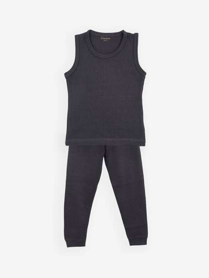Kanvin Boys Charcoal
                      Grey Ribbed Thermal Set