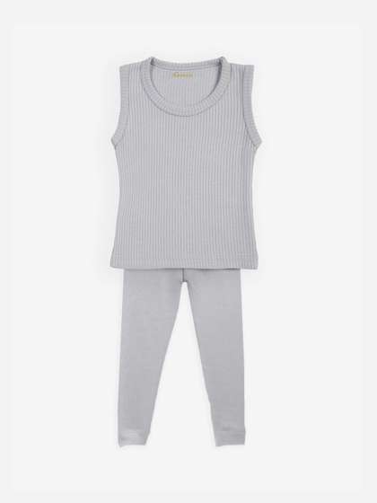 Kanvin Boys Grey Solid
                    Ribbed Thermal Set
