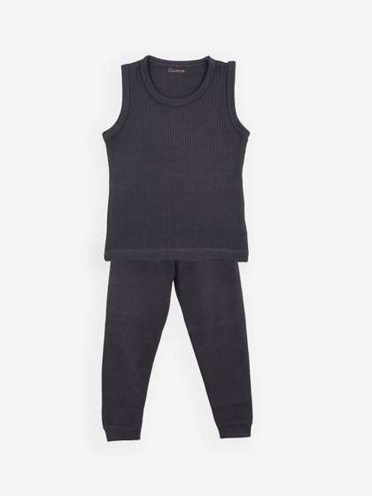 Kanvin Boys Charcoal
                    Grey Ribbed Thermal Set
