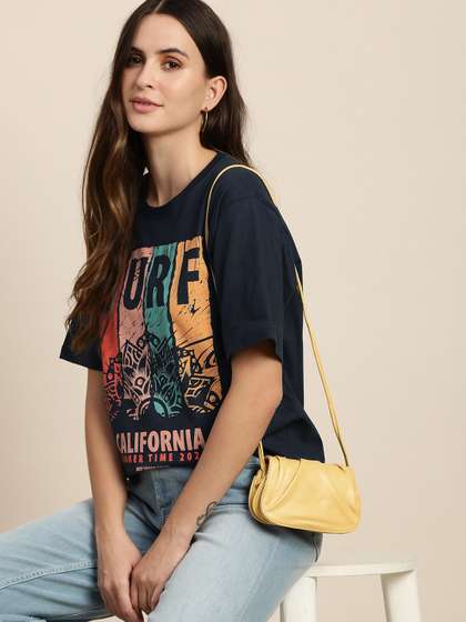 DILLINGER Women Navy
                        Blue Varsity Printed Pure Cotton Oversized
                        T-shirt