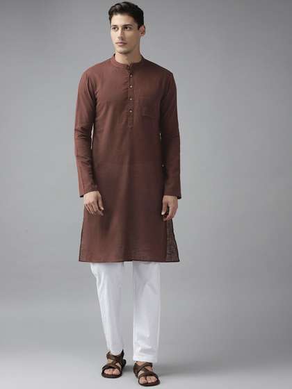 See Designs Men
                        Brown Solid Thread Work Kurta