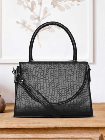 Toteteca Black Animal Textured PU Structured Sling Bag