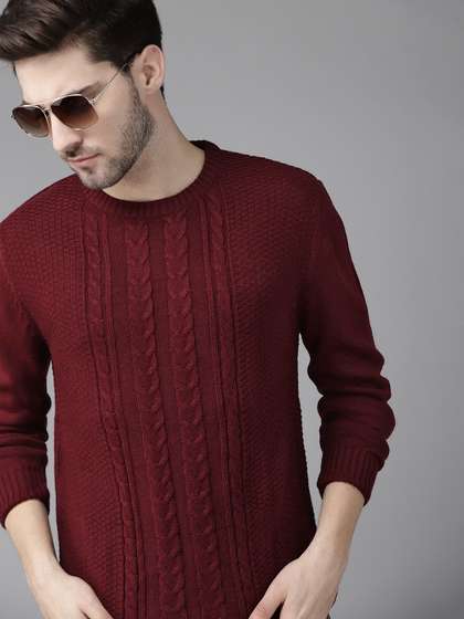The Roadster
                        Lifestyle Co Men Maroon Acrylic Cable Knit
                        Cardigan