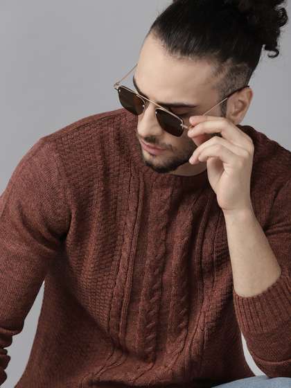 The Roadster
                        Lifestyle Co Men Brown Solid Cable Knit
                        Pullover