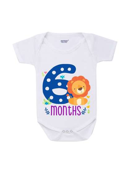 KNITROOT Infants Kids
                    Printed White Six Month Old Cotton Bodysuit