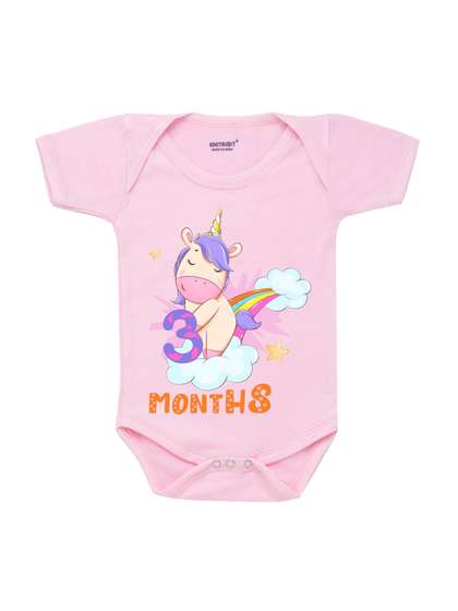 KNITROOT Infants Pink
                    Printed Eight Month Theme Cotton Bodysuit