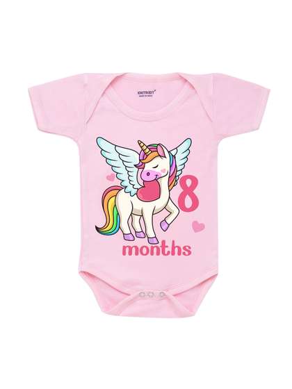 KNITROOT Infants Pink
                    Printed Eight Months Old Milestone Theme Cotton
                    Bodysuit