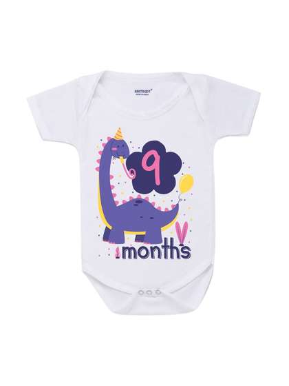 KNITROOT Infant Kids
                    White & Purple Printed Cotton Bodysuit
